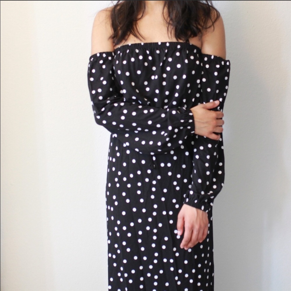 ASOS Polka Dot Off-The-Shoulder Maxi Dress